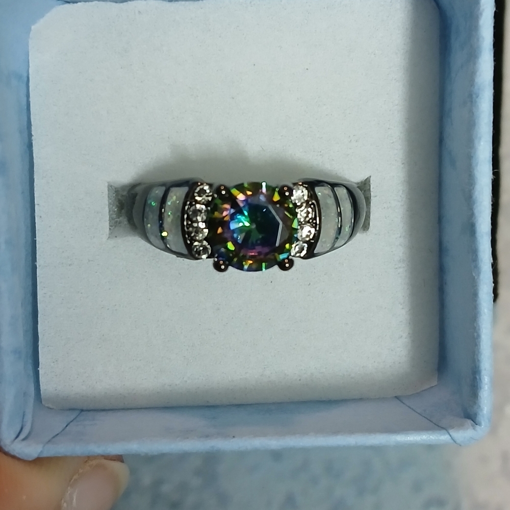 Elegant Silver and Multicolor Stone Ring